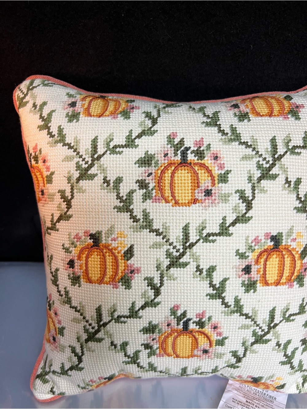 Martha Stewart Needlepoint Pillow Fall Pumpkin and Floral Pattern, NWT - Picture 2 of 5